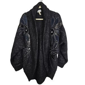 VTG After Six Cardigan Sweater Women S/M Black Mohair Cardigan Knit Sweater